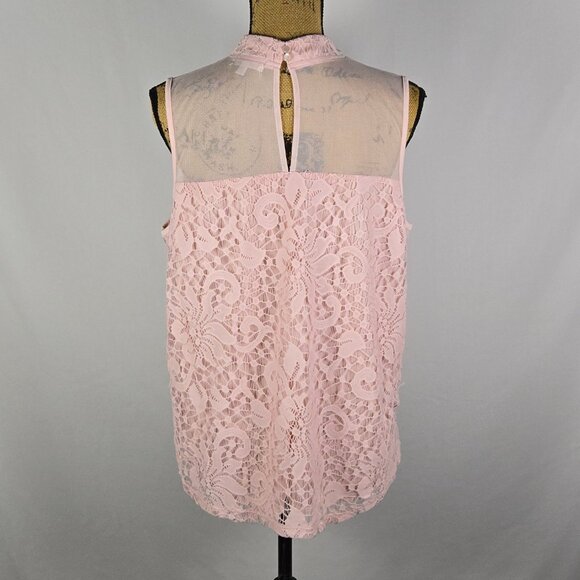 Eve & Maddie Pink Lace Sleeveless Blouse Sheer Mesh Yoke‎ Top XL Romantic Chic - Picture 3 of 13